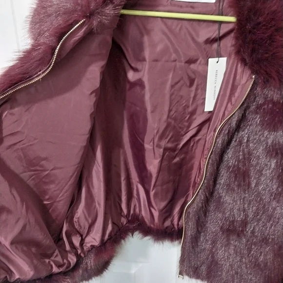 Rebecca Minkoff Fuax Fur‎ Coat, Burgundy, NWT, Size L - Picture 6 of 10